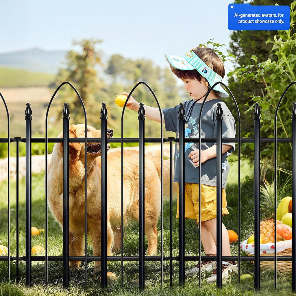 Thealyn Garden Fence 24" H x 24" W (5 Panels, Total 10 ft), Metal Fence Decorative Border Fence, Rustproof Landscape Fencing for Dog, Flower Bed, Yard, Patio, Animal Barrier