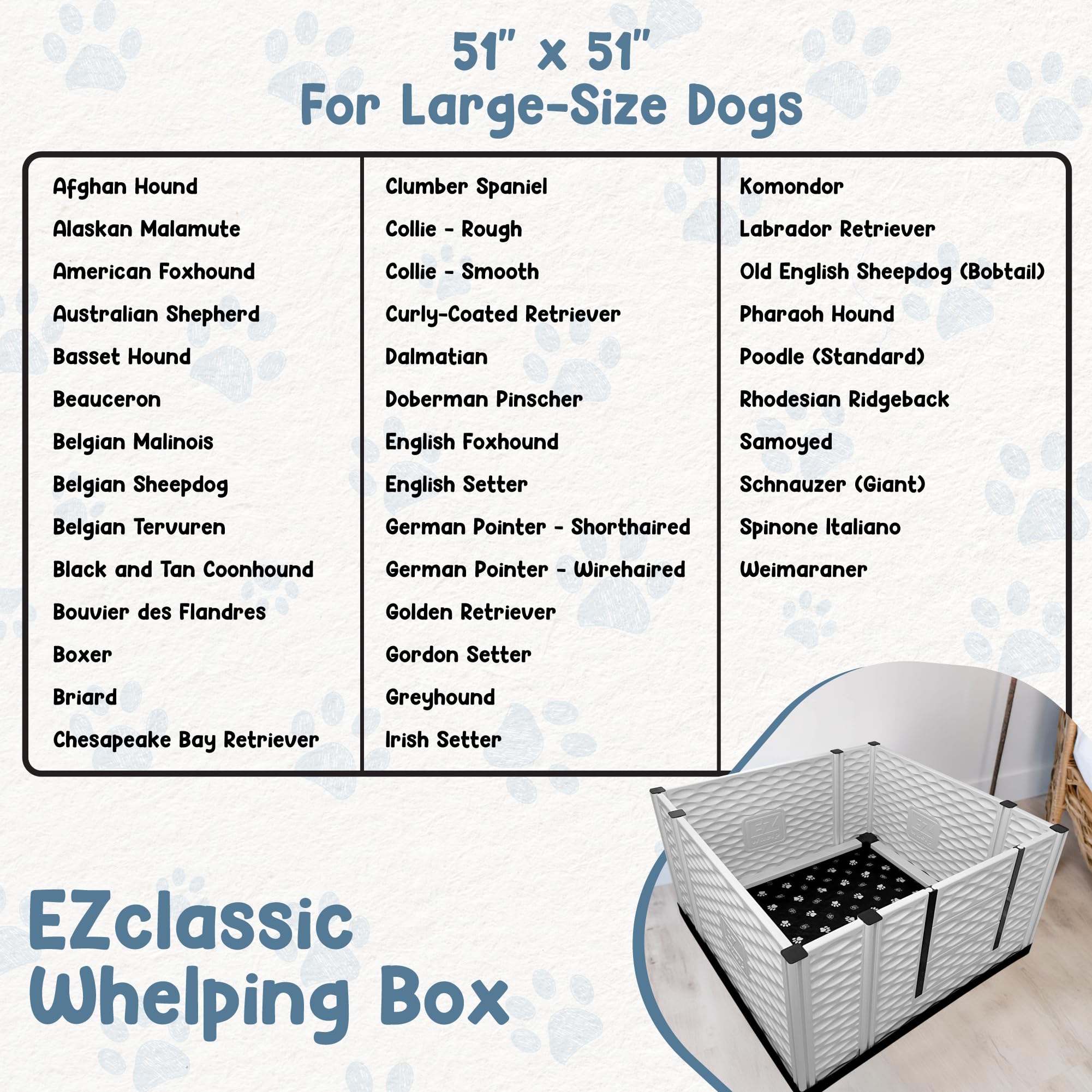 EZwhelp EZclassic Windowed 48"x48"x18" Whelping Box with Rails and Windowed Walls, Padded Dog Whelping Box, Black Pad