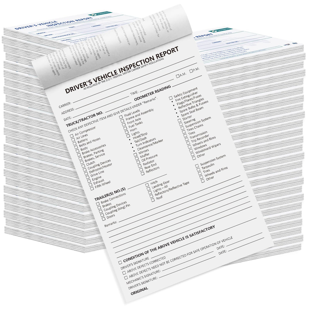 Detailed Driver's Vehicle Inspection Report, Daily Pre Trip Inspection Book for Trucker, 2-Ply Carbonless, 35 Sets of Forms per DVIR Log Book for Truck Drivers, 8.5" x 5.5", 1 Pack