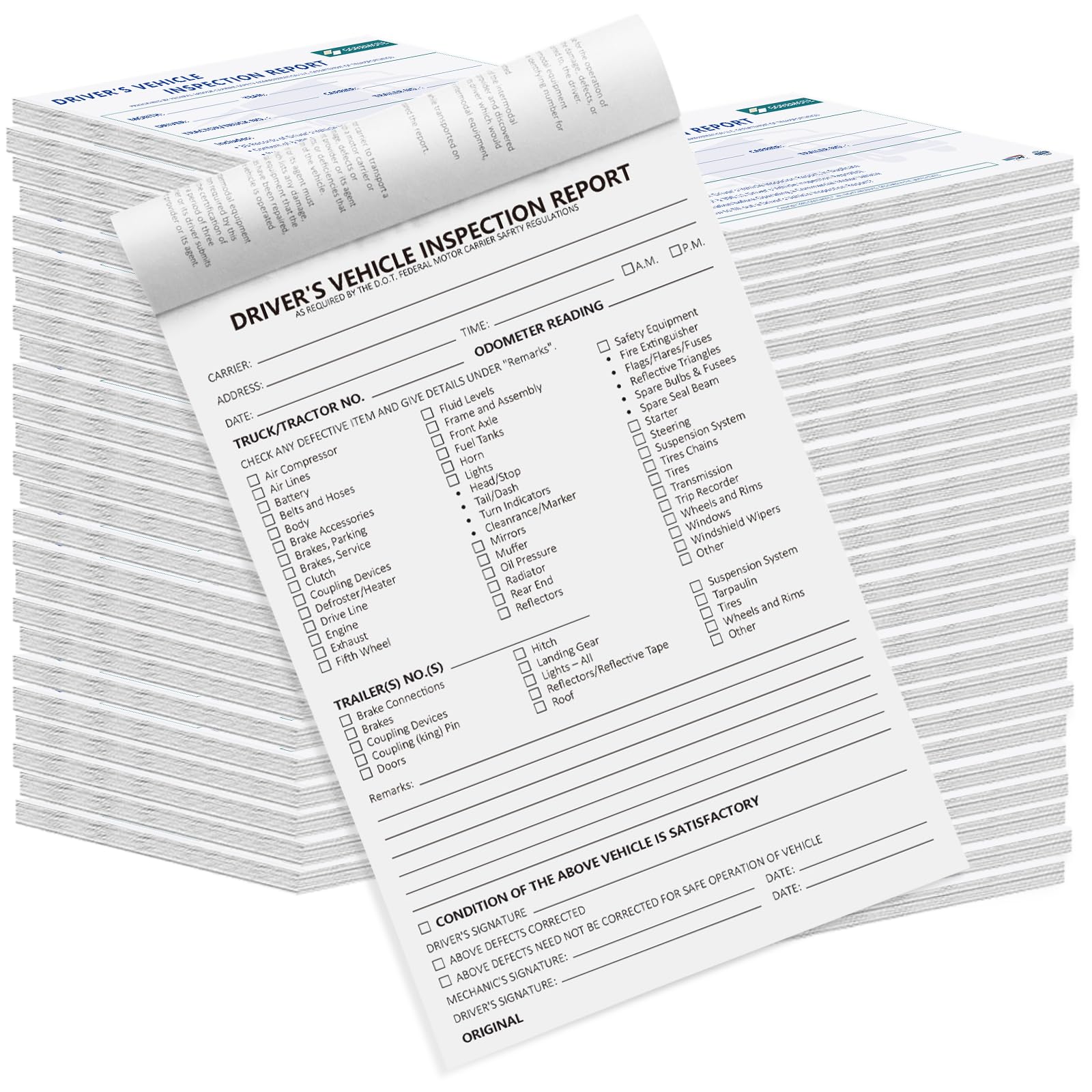 Detailed Driver's Vehicle Inspection Report, Daily Pre Trip Inspection Book for Trucker, 2-Ply Carbonless, 35 Sets of Forms per DVIR Log Book for Truck Drivers, 8.5" x 5.5", 1 Pack