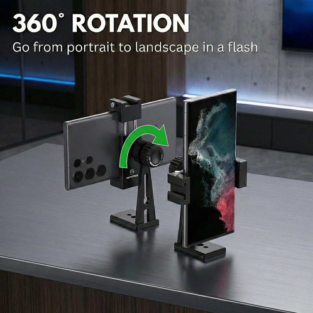 KobraTech Metal Phone Tripod Mount - UniMount 360 Pro Heavy Duty Phone Tripod Mount with Wireless Remote Shutter