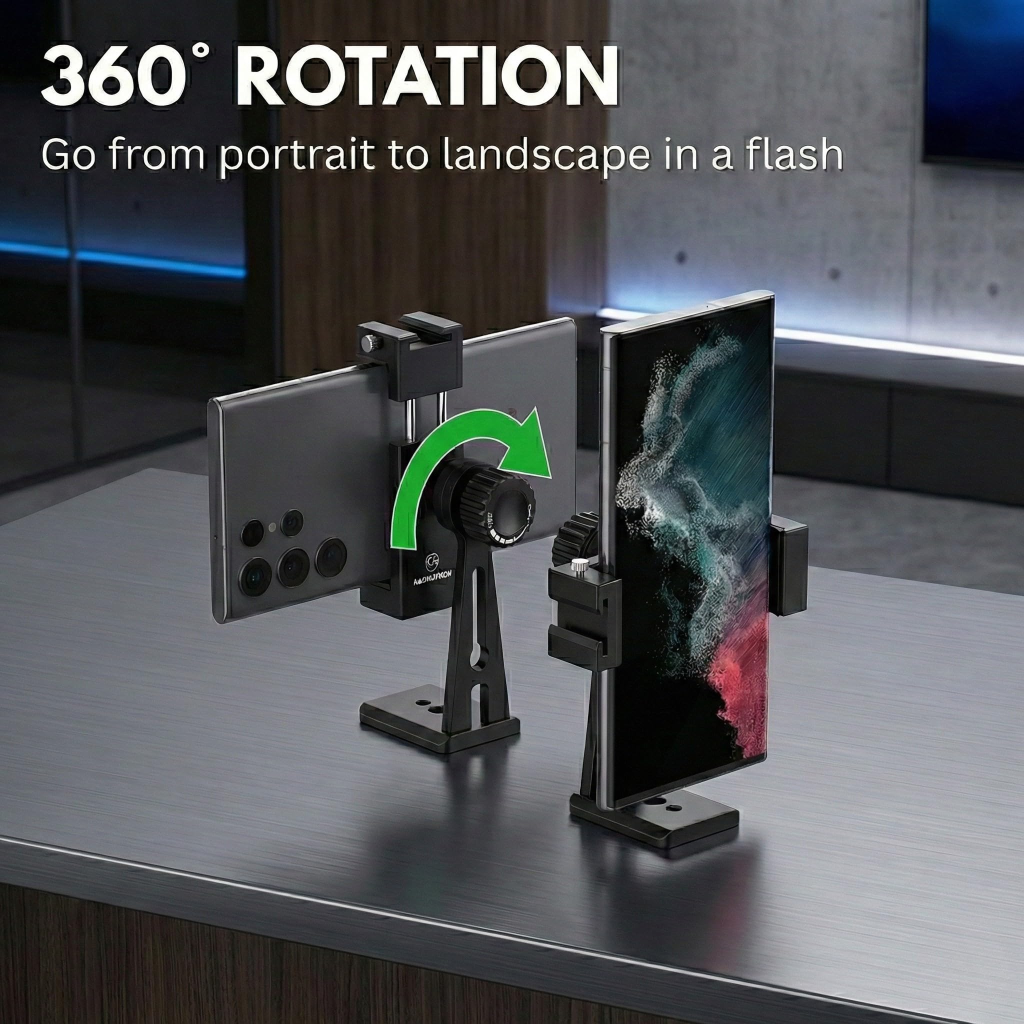 KobraTech Metal Phone Tripod Mount - UniMount 360 Pro Heavy Duty Phone Tripod Mount with Wireless Remote Shutter