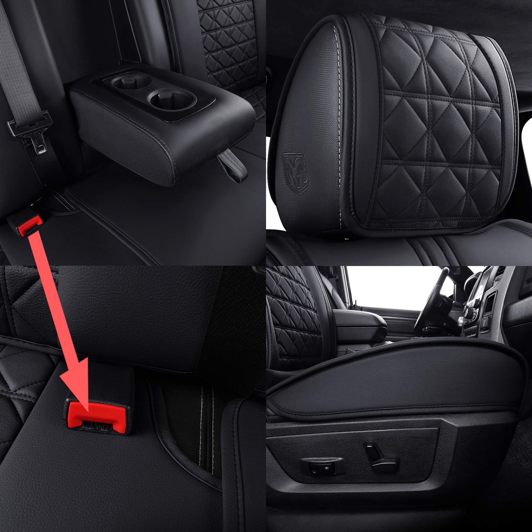 YIERTAI Dodge RAM Seat Covers Fit for 2009-2023 2024 2025 2026 1500/2500/3500HD Pickup Front Seats Only Crew Double Cab Quad Cab Waterproof Leather Seat Covers(2 PCS Front only/Black)