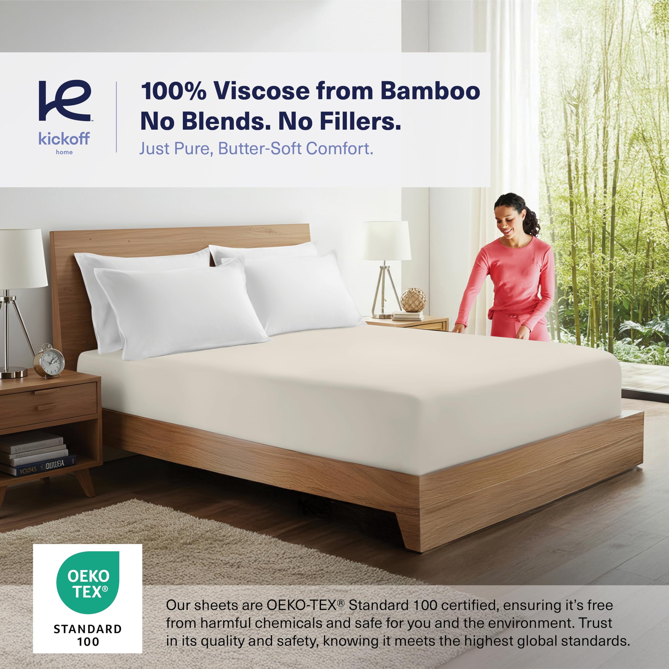Kickoff Viscose Bamboo Fitted Sheet Twin Size, 100% Organic Cooling Sheets Fitted ONLY Viscose Bamboo Sheets Twin Size Bed Sheet for Hot Sleepers, Extra Deep Pocket, 4 Corner Strap (T, Onyx Black)