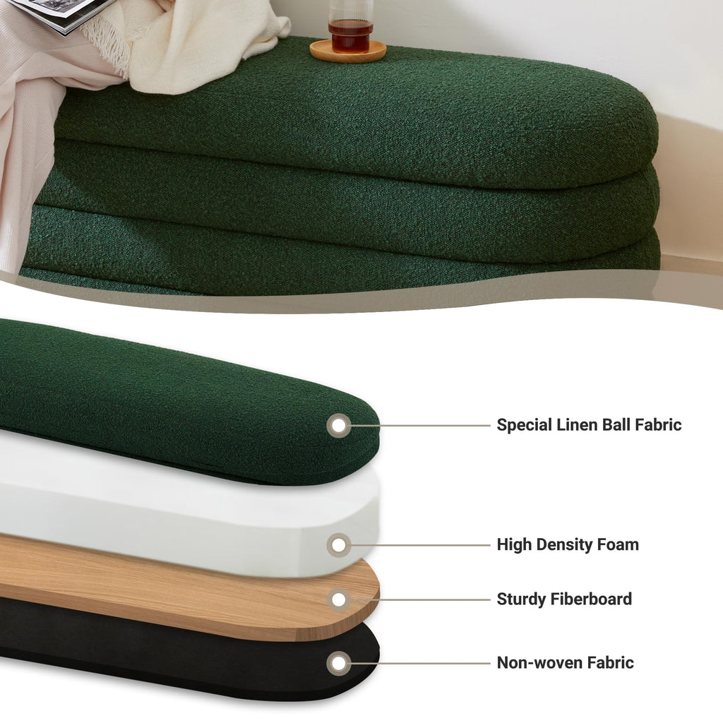 Busaurus Storage Ottoman Bench 49.2 Inch Upholstered Fabric Storage Bench for Bedroom End of Bed Aesthetic Large Oval Ottoman for Living Room Entryway (Black)