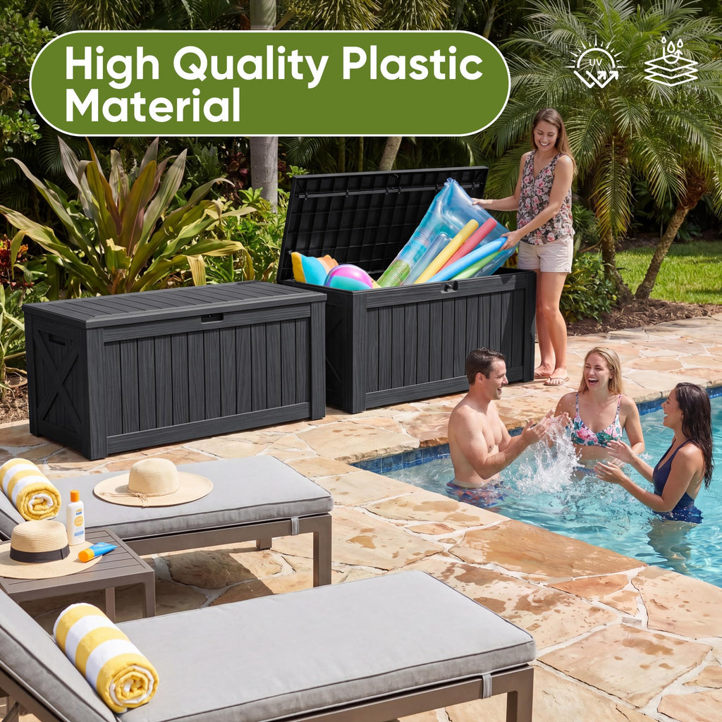 Flamaker Deck Box 30 Gallon, Waterproof Resin Small Storage Box with Lid, Outdoor Patio Furniture Cushion Garden Tool Organizer, Lockable Package Delivery Box for Porch Balcony (Black)