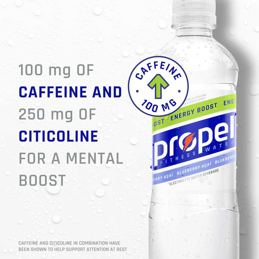 Propel Energy Boost Zero Calorie Flavored Water with Electrolytes and Caffeine, 3 Flavor Variety Pack, 16.9 fl oz Bottles (12 Pack)