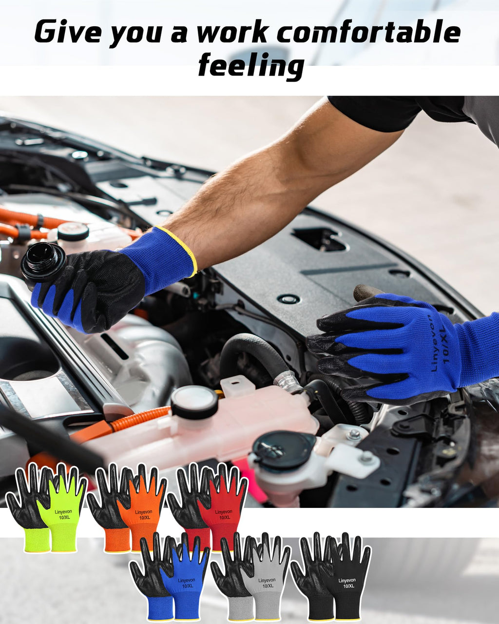 Maxcheck PU Coated Gloves Bulk, Reusable Rubber Safety Gloves for Men Women Work Warehouse, Mechanic, Woodworking