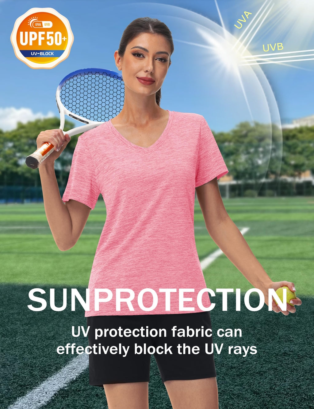 MAGCOMSEN Workout Tops for Women UPF 50+ Quick Dry Short Sleeve Sun Protection V-Neck Shirts Lightweight Hiking T Shirts