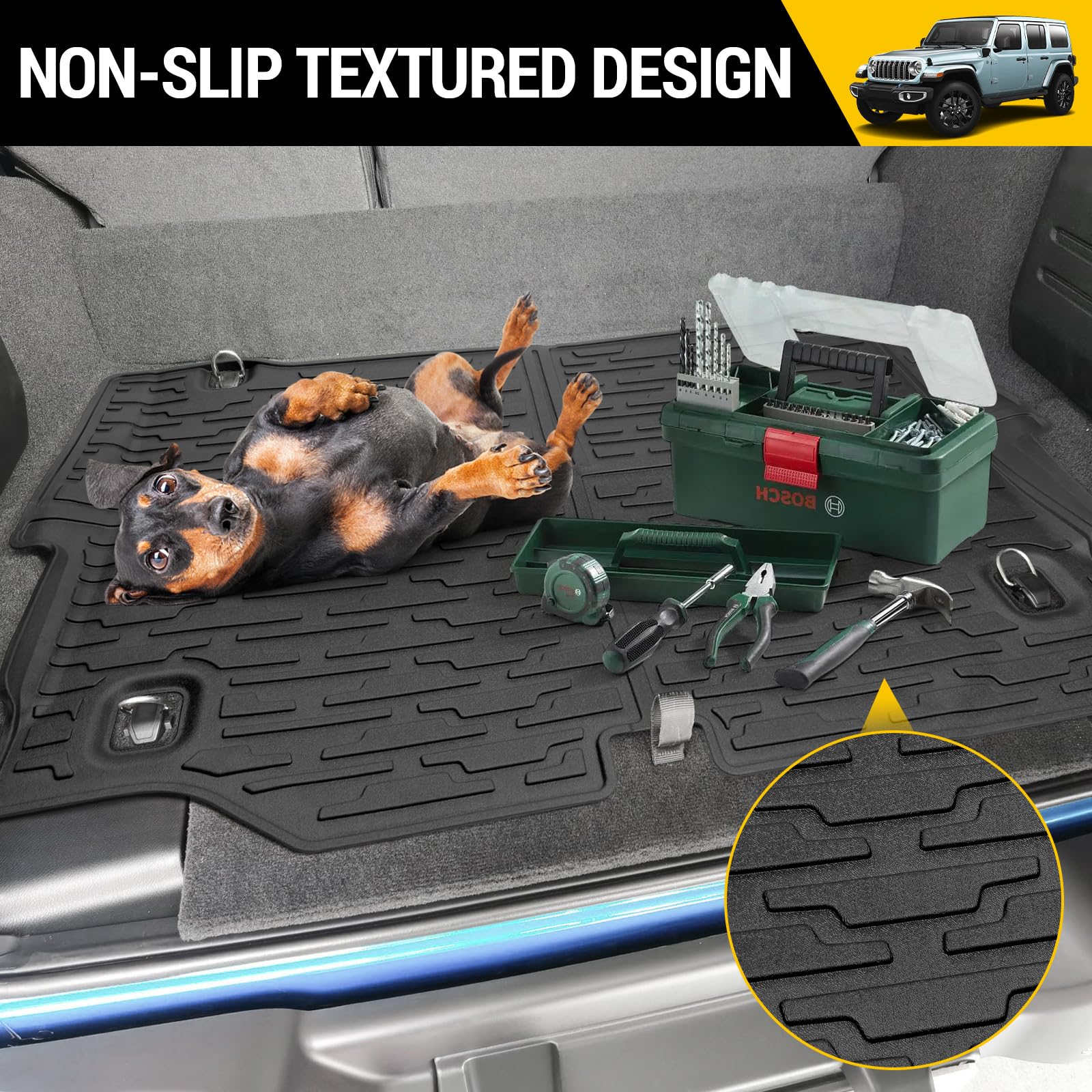 Cargo Mats for 2018-2025 Jeep Wrangler JL Unlimited 4X4 Trunk Mat with Backrest Liner, All Weather TPE Protector Rear Back Seat Mats for 18-25 Wrangler JL 4X4 4 Door Accessories