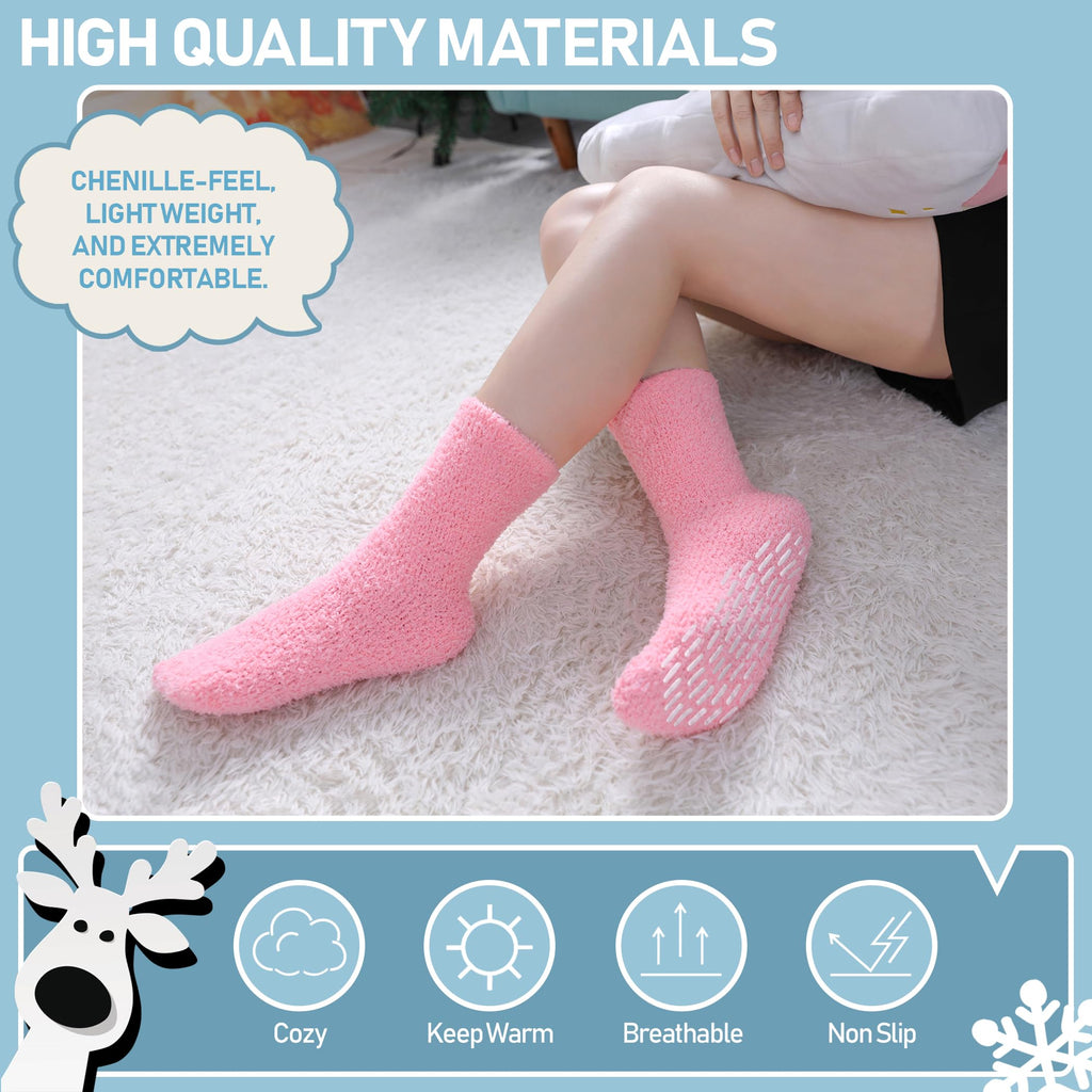 Yebing Non Slip Hospital Socks for Women with Grips Fuzzy Cozy Anti Skid Slipper Socks Winter Warm Soft Fluffy Sleep Socks
