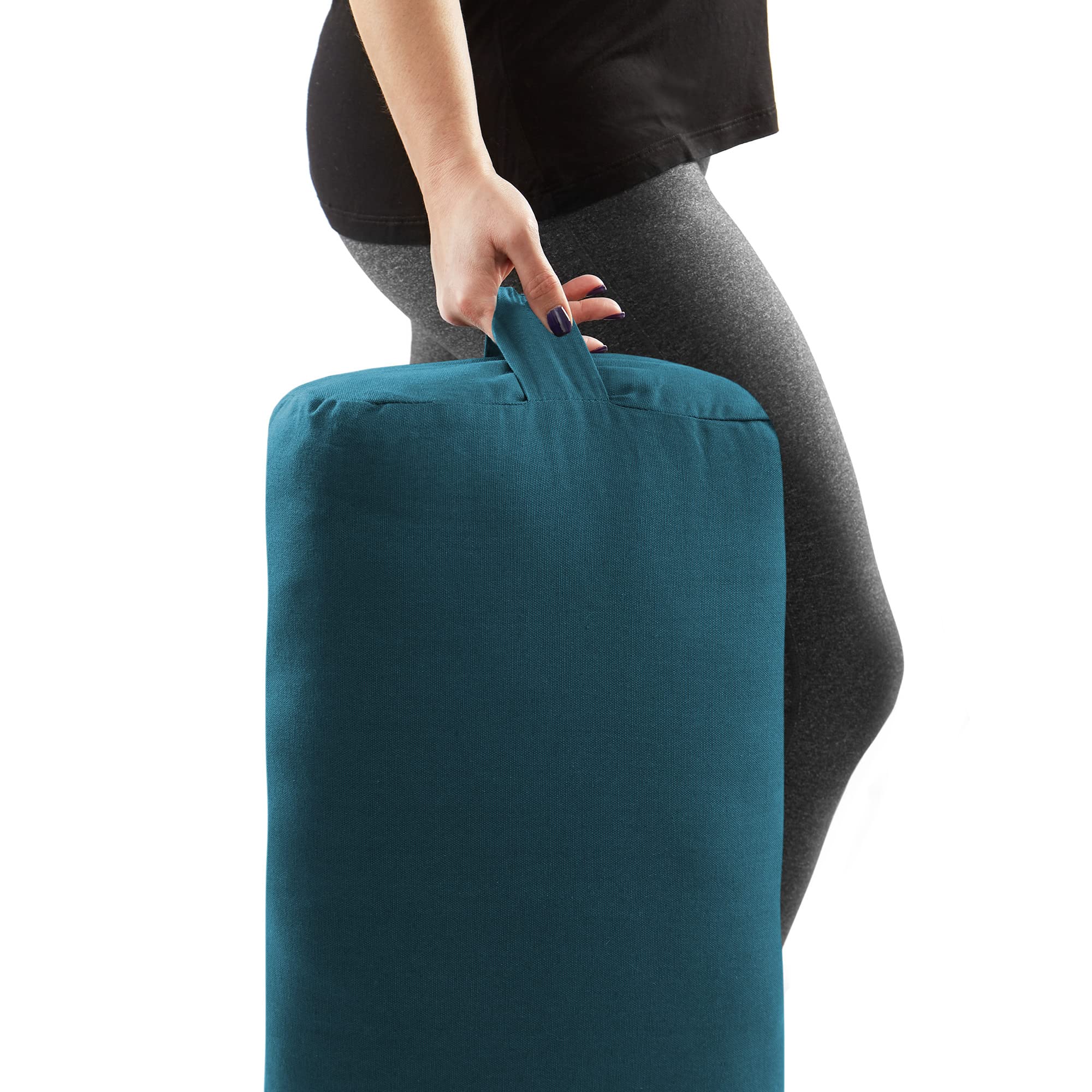 Yoga Meditation Cushion, 25" x 12" Rectangular Bolster with Organic Cotton Cover