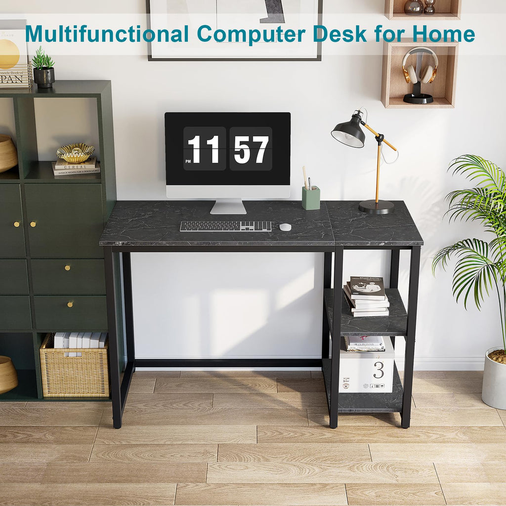 SINPAID 40 Inch Small Gaming Desk with Shelves for Small Spaces, Easy Assembly Study Desk, Sturdy Writing Desk for Bedroom & Home Office, Black