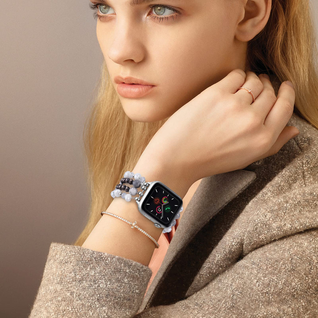 VISOOM Beaded Boho Bracelet Compatible for Apple Watch Band 40mm/38mm/41mm/42mm Series 11 10 9 8 7 SE Series 6/5/4 Women Fashion Cute Handmade Crystal Beads Stretchy Watch Strap for iWatch Bands 3/2/1