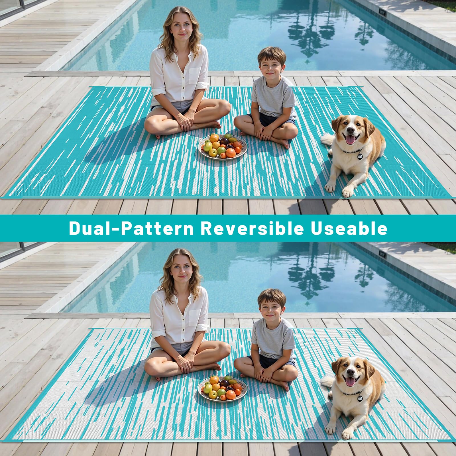 HEBE Checkered Outdoor Rug Waterproof 5x8, Reversible Plastic Straw Rug RV Camping Rug, Indoor Outdoor Patio Mat Clearance, Outside Carpet for Porch,Deck,Camper,Balcony,Backyard,Picnic