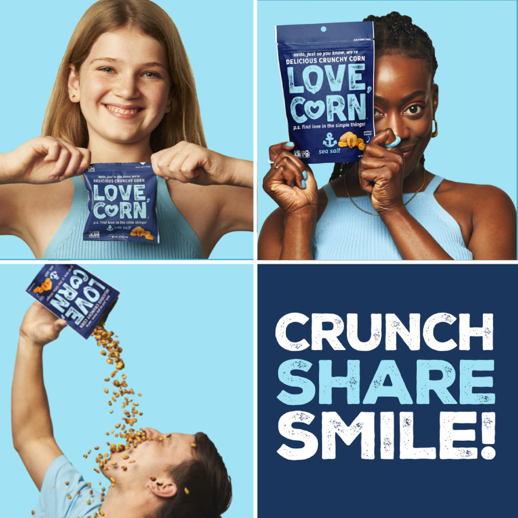 LOVE CORN Sea Salt – Crunchy Roasted Corn Snack, 3 Simple Ingredients, Gluten Free, Non-GMO, Zero Sugar, Vegan, Plant Based– Alternative to Chips, Nuts & Crackers – Office & On-the-Go Snacks – 4oz