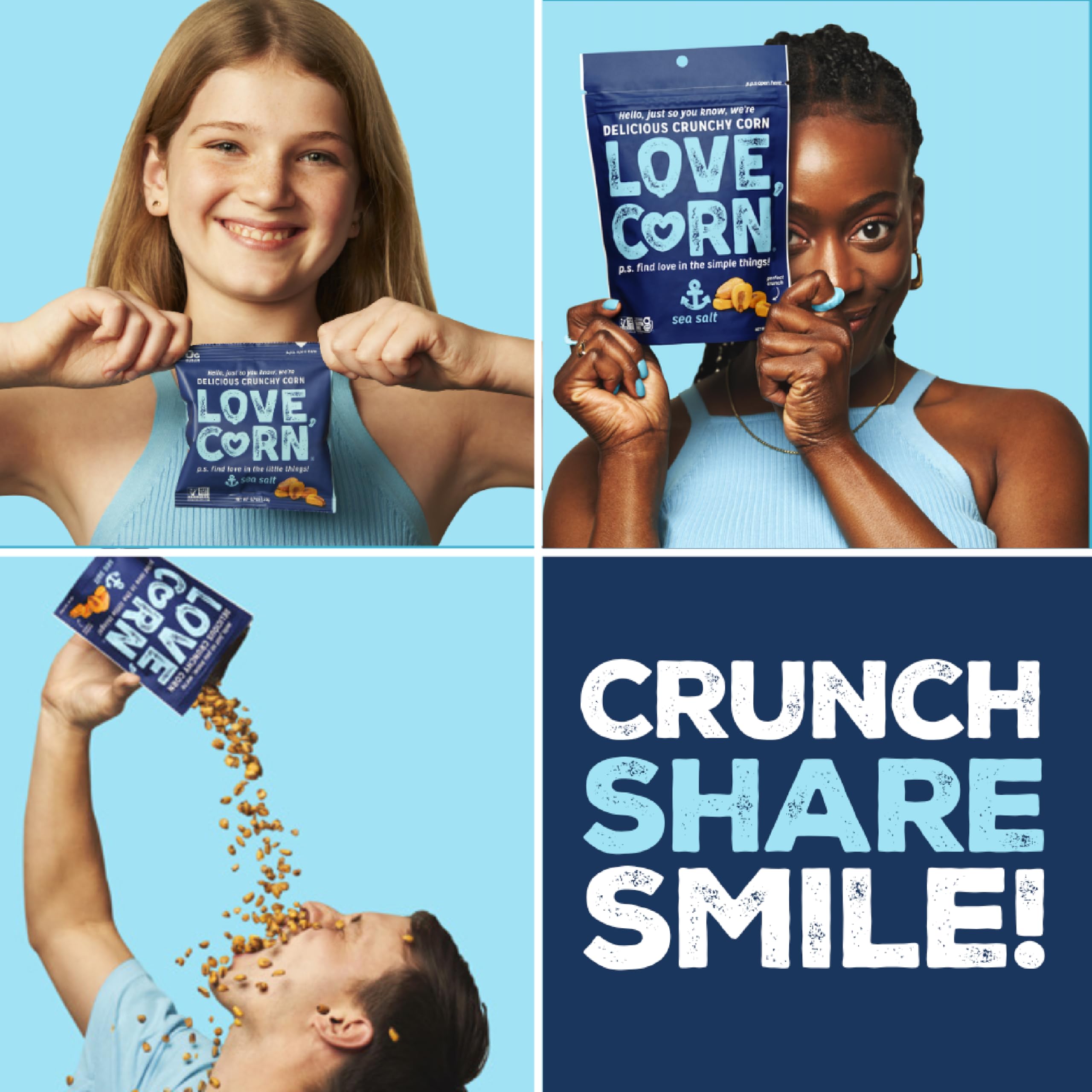 LOVE CORN Sea Salt – Crunchy Roasted Corn Snack, 3 Simple Ingredients, Gluten Free, Non-GMO, Zero Sugar, Vegan, Plant Based– Alternative to Chips, Nuts & Crackers – Office & On-the-Go Snacks – 4oz