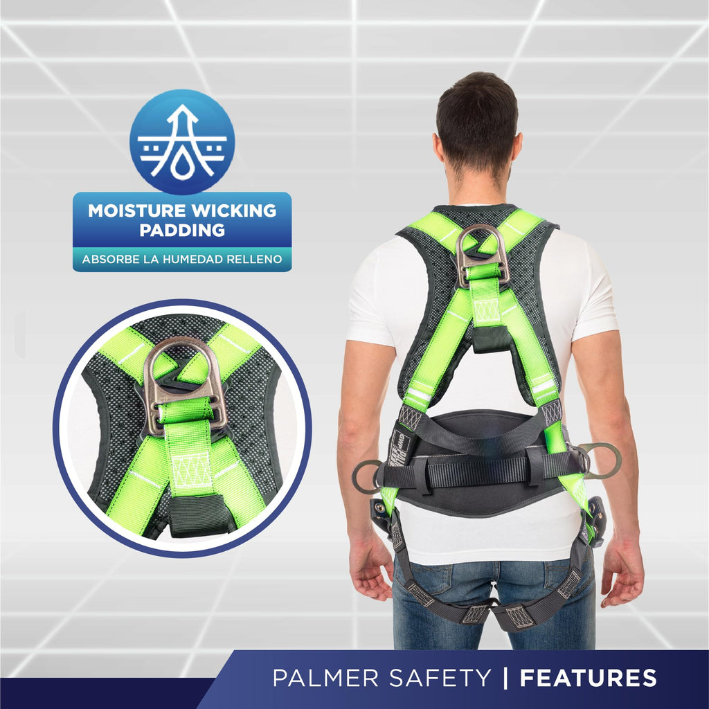 Palmer Safety Hammerhead 5pt Safety Harness Back Padded, QCB Chest, Tongue Buckel Legs Straps, Back & Side D-Rings