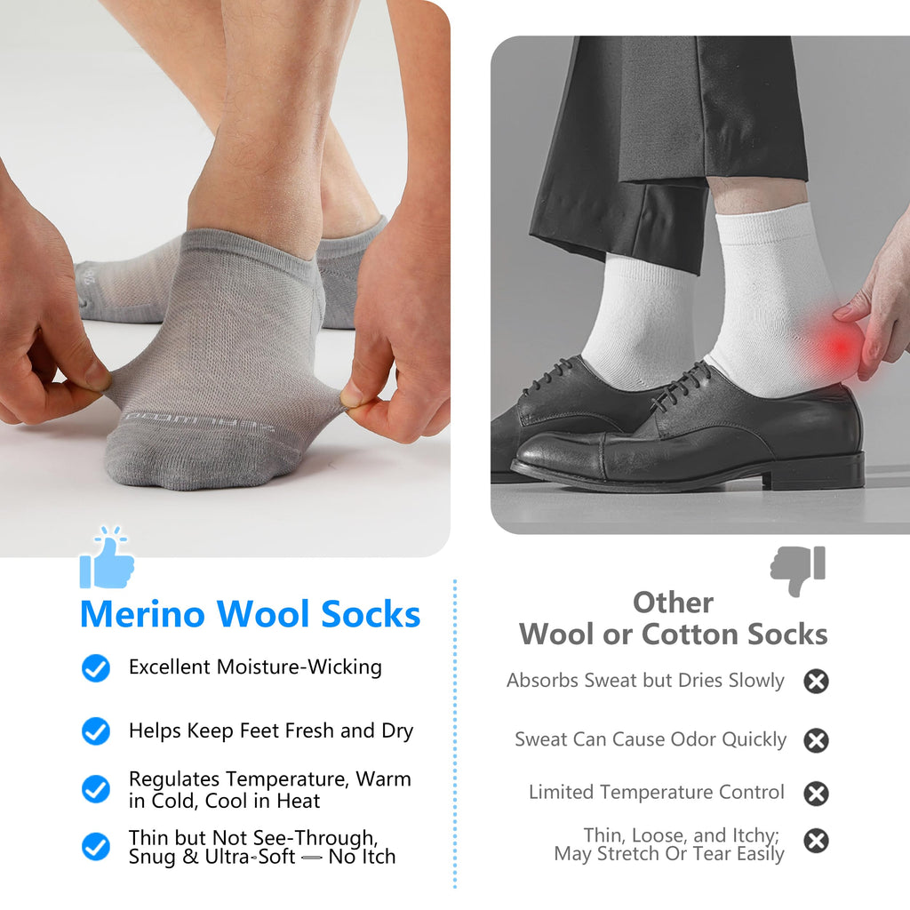 No Show Athletic Socks, ZEALWOOD 3 Pairs Merino Wool Ultra-Light Running Tennis Golf Socks for Men Women