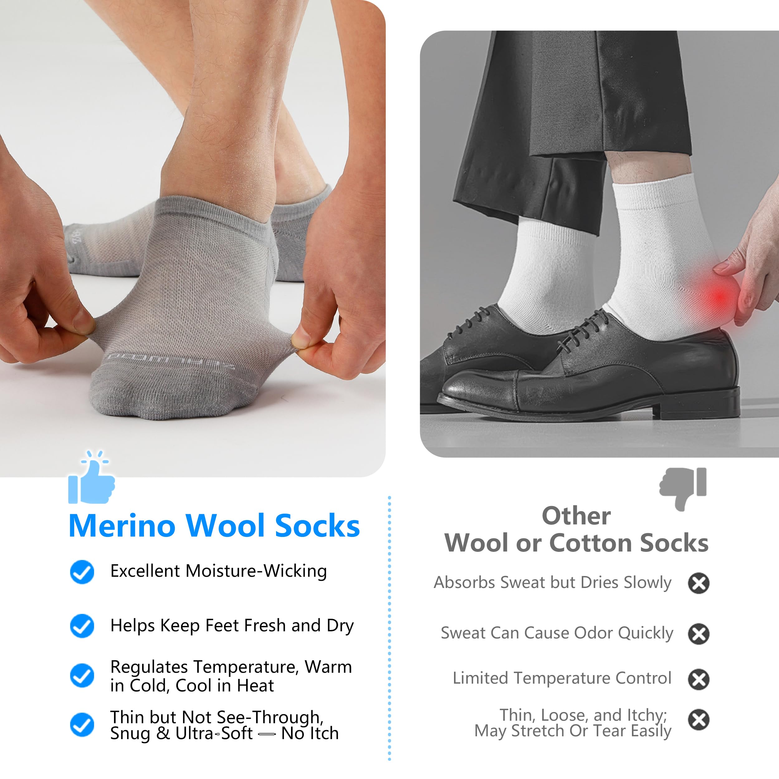 No Show Athletic Socks, ZEALWOOD 3 Pairs Merino Wool Ultra-Light Running Tennis Golf Socks for Men Women