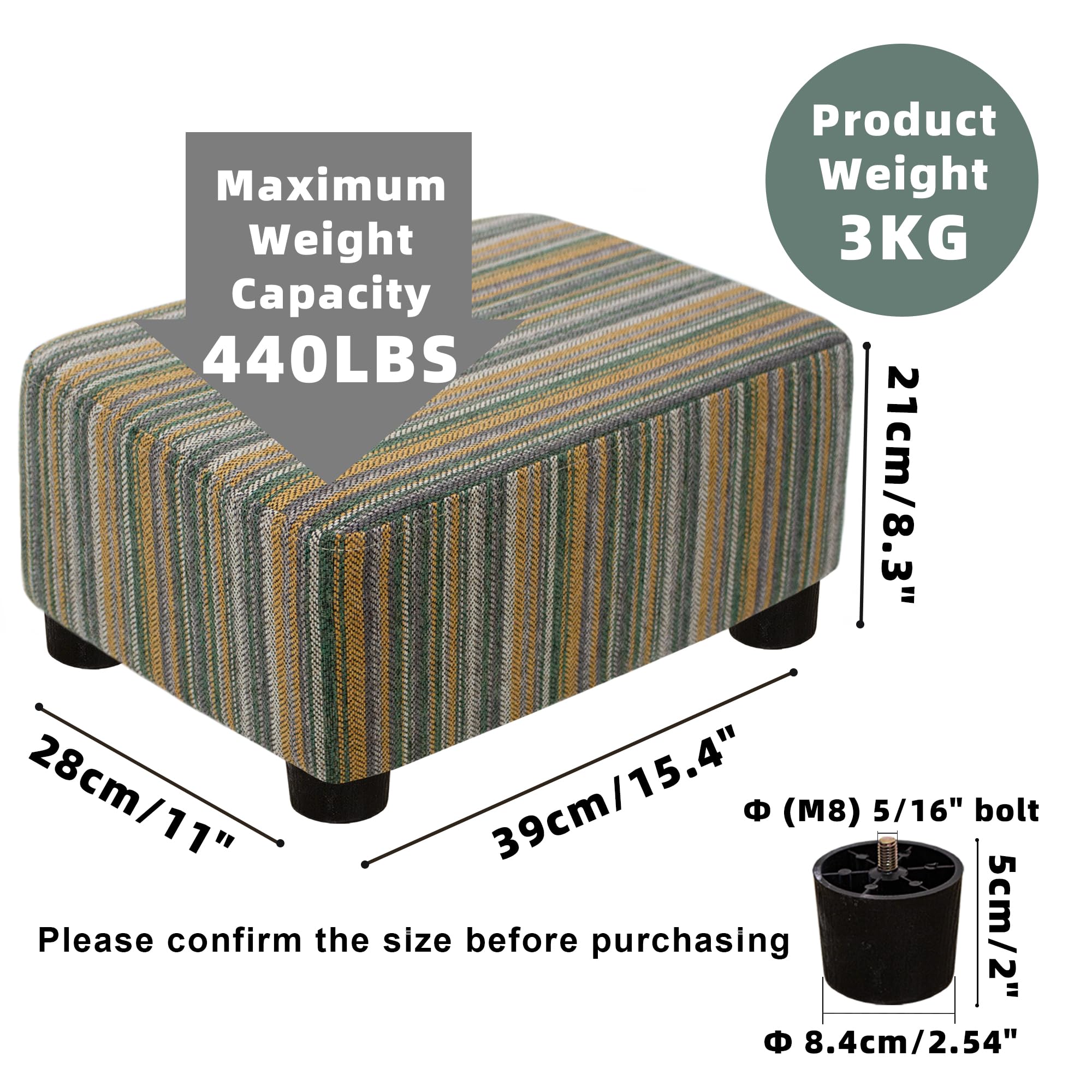 CAROLMADE Small Foot Stool Ottoman Footstool with Legs Under Desk Footrest for Living Room Bedroom and Office, Black