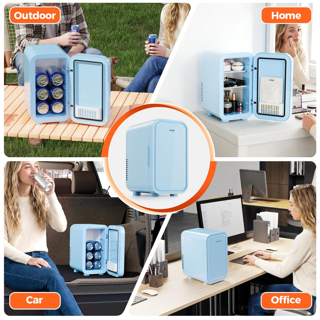 YASHE Mini Fridge, 4 Liter/6 Can Mini Makeup Fridge, 110V AC/ 12V DC Portable Thermoelectric Cooler&Warmer for Skincare, Drink, Cosmetic, Medicine, Small fridge for Bedroom, Office, Dorm, Car, Black
