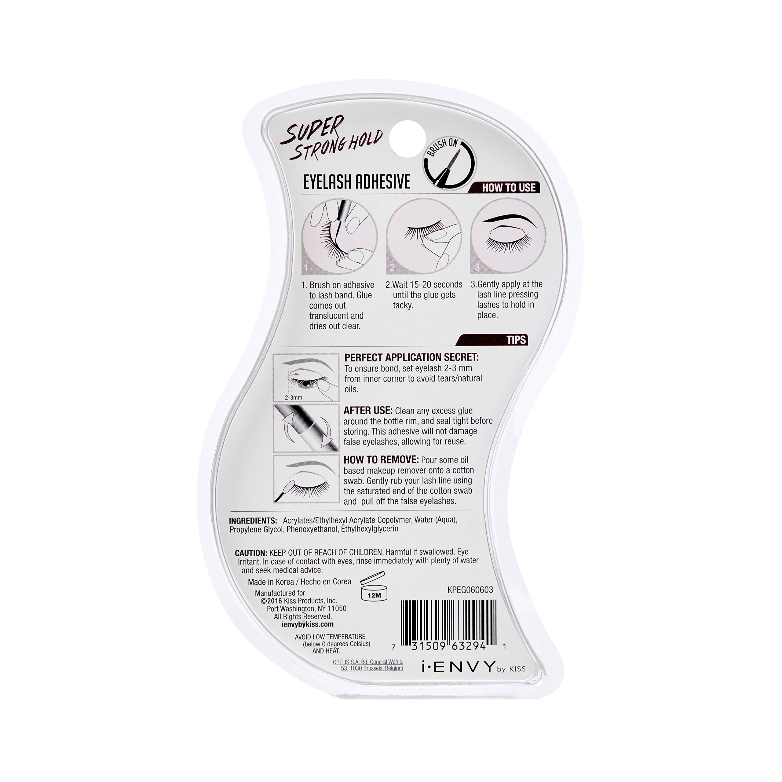 i-ENVY By KISS Super Strong Hold Eyelash Adhesive Waterproof, Long-Lasting Strip Lash Glue, Natural-Looking Allergy & Latex Free with Brush Applicator (Black, 3 Pack)