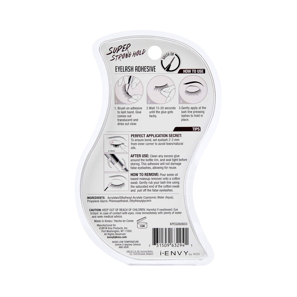 i-ENVY By KISS Super Strong Hold Eyelash Adhesive Waterproof, Long-Lasting Strip Lash Glue, Natural-Looking Allergy & Latex Free with Brush Applicator (Black, 3 Pack)