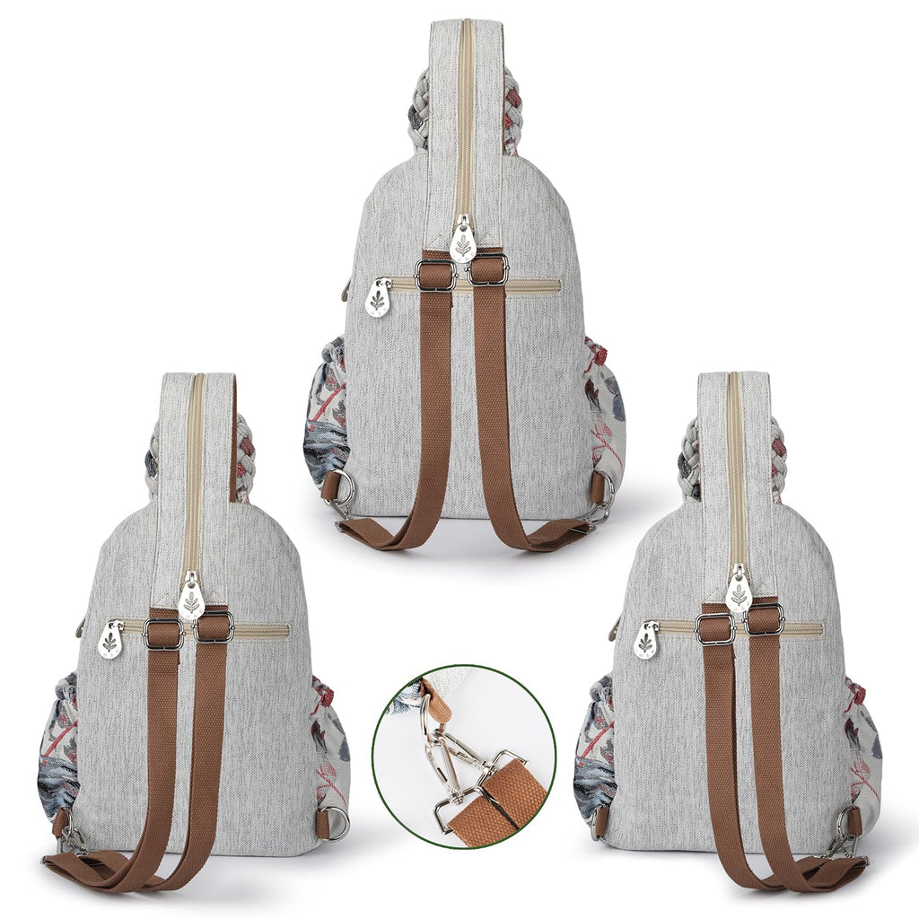 Ladys Convertible Sling Bag, Hand Craft Artisan Purse, Girls Beautiful Canvas Premium Casual Day Mini Backpack for Women (Flower Bee)