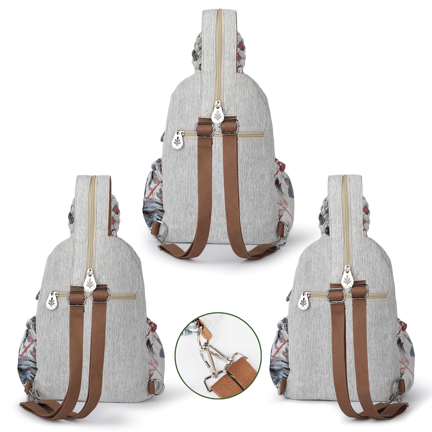 Ladys Convertible Sling Bag, Hand Craft Artisan Purse, Girls Beautiful Canvas Premium Casual Day Mini Backpack for Women (Flower Bee)