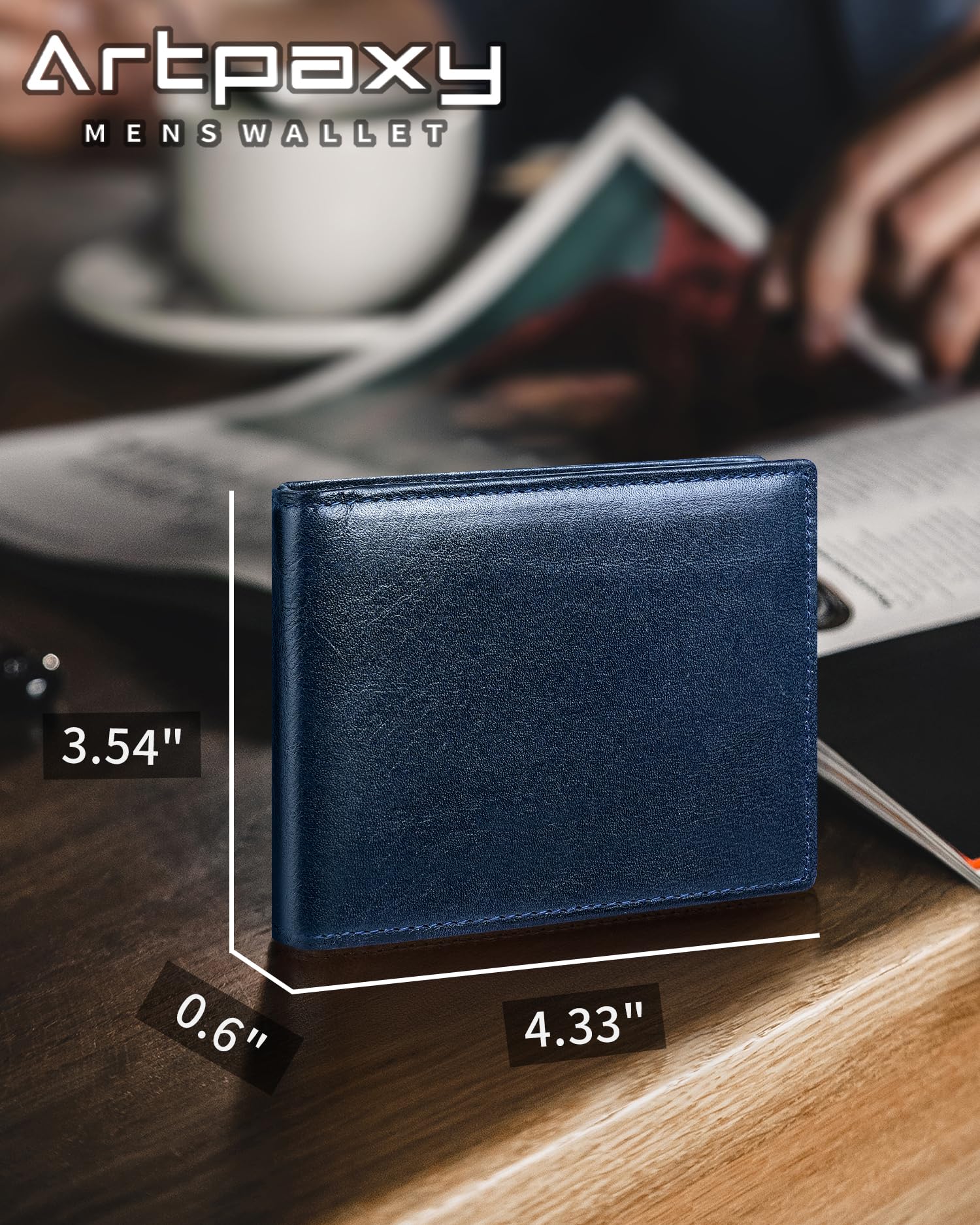 Artpaxy Mens Wallet Genuine Leather Bifold RFID Blocking Wallet for Men with 1 ID Window 13 Card Holders 2 cash pockets 1 Gift Box