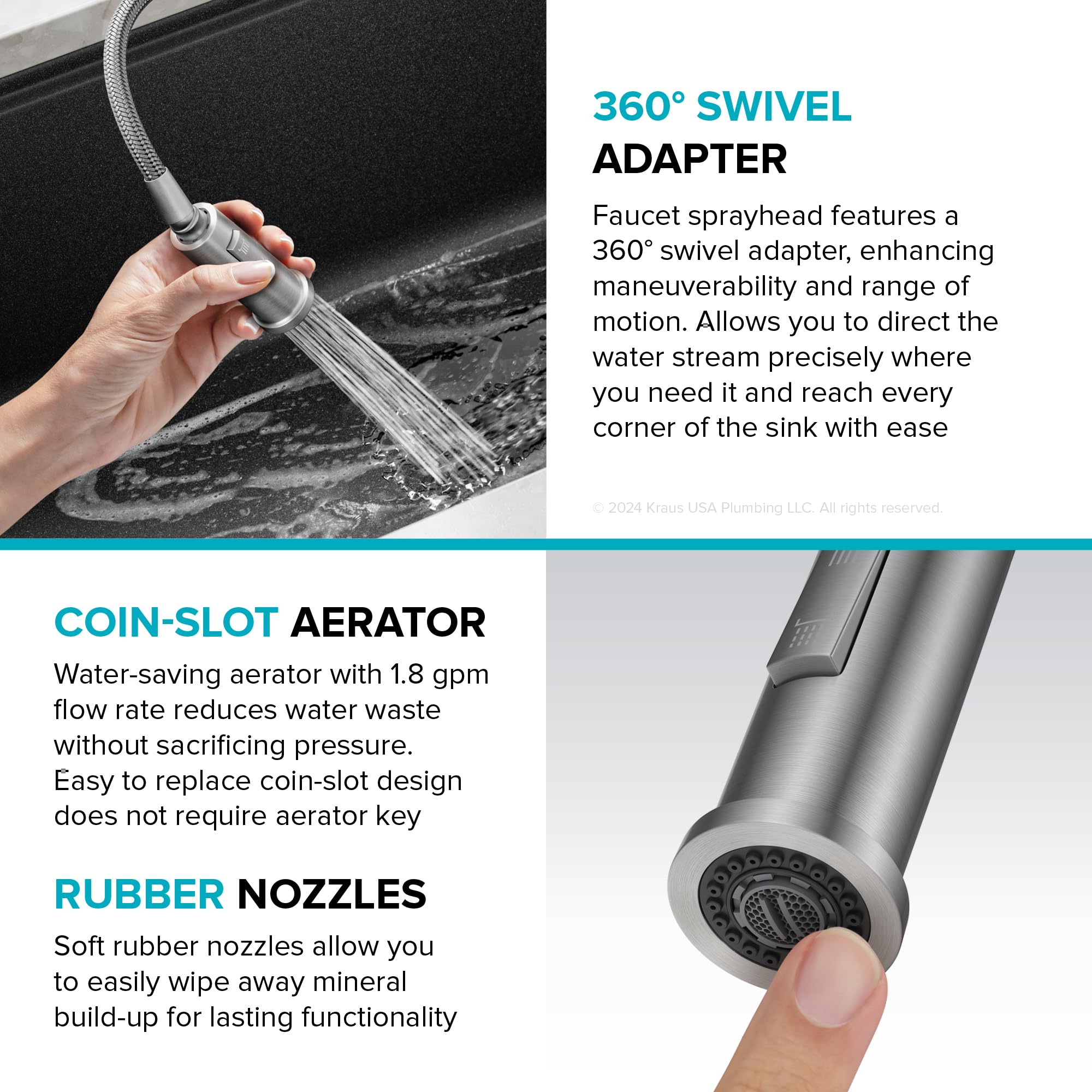 KRAUS Torak Pull Down Kitchen Faucet in Matte Black with Commercial Style Spring Spout, 2 Function Sprayer, Pre-Attached Water Lines, and Mounting Hardware, KPF-2635MB