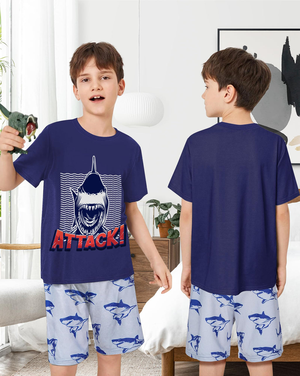 Fiodrimy Boys Pajamas Big Boys Summer PJs Set 2 Piece Kid Short Sleeve Sleepwear Nightwear Size 8-14