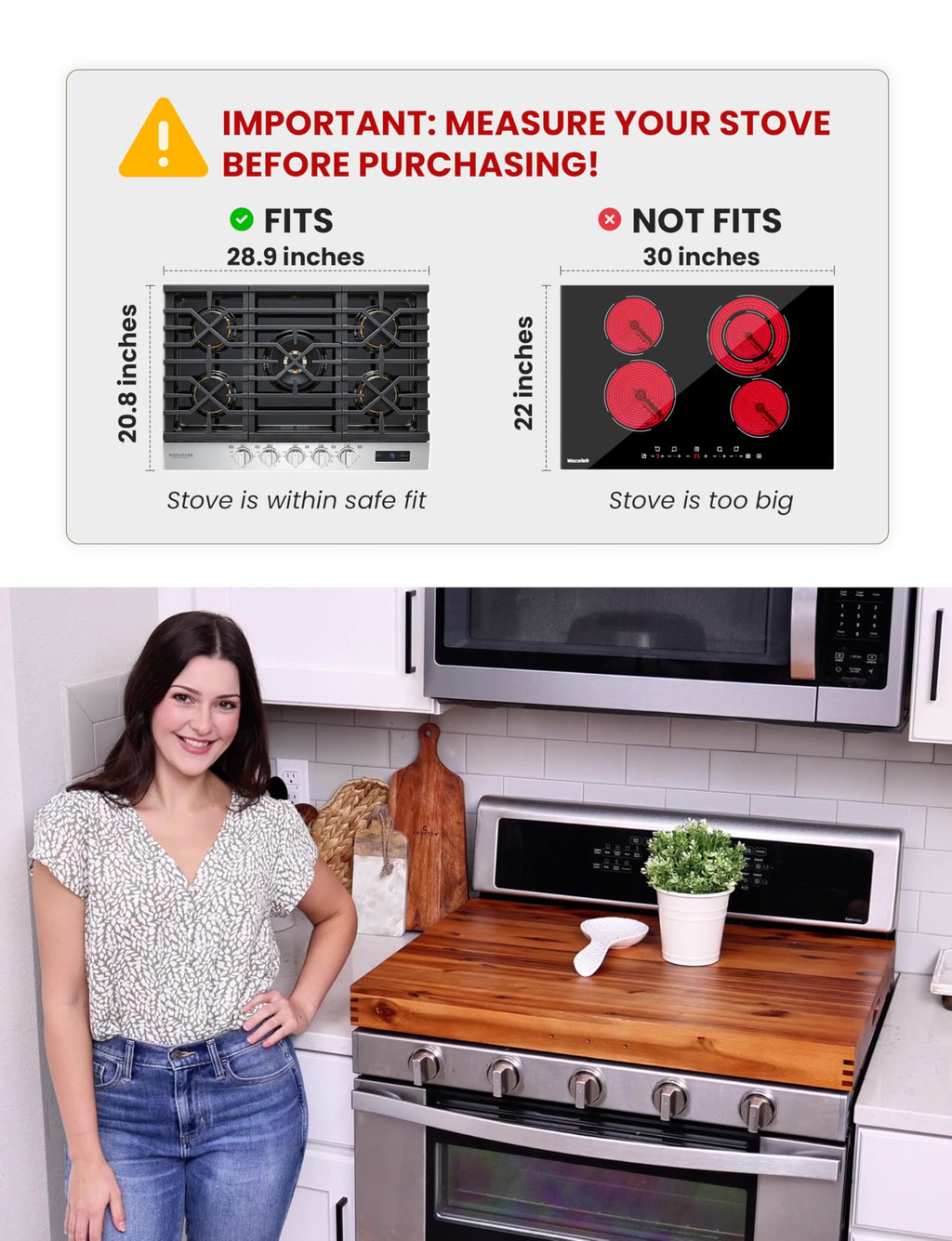TIDITA Stove Top Covers for Electric Stove 30”x22” (Outer) / 28.9”x20.8” (Inner) - Acacia Wood Noodle Board for Gas Stovetop - Stove Top Covers for Gas Burners - Sink Cover For Counter Space