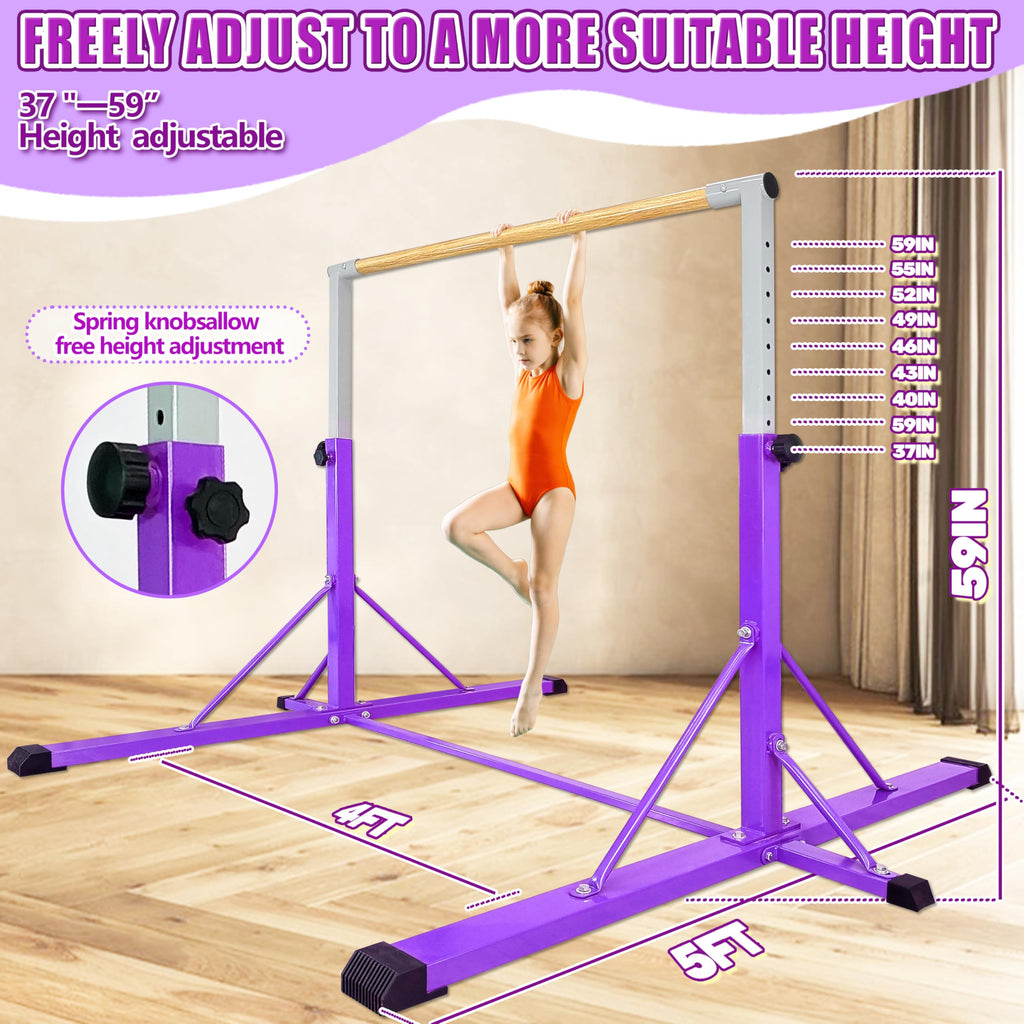 FC FUNCHEER Gymnastics Bar for Kids Ages 3-15, 35" to 60" Adjustable Height, 4FT Wide Base - Professional Kip Bar with 360° Stability & Fiberglass Crossbar, Easy Fold&Solid Design for Home Training