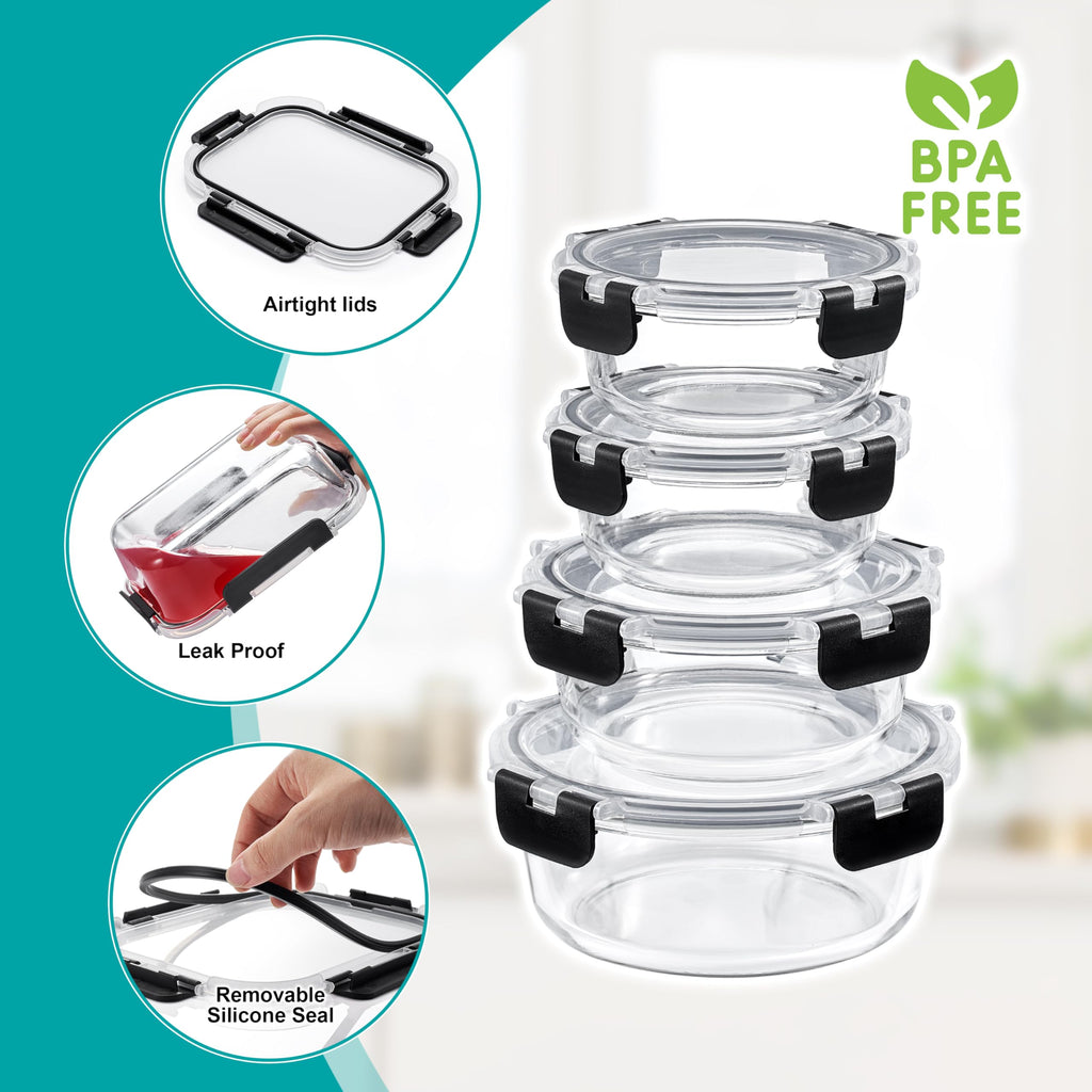 Sorbus 20pc Glass Meal Prep Containers Set – 10 Glass Food Storage Containers (21.3oz, 2.6 Cups) with Airtight Lids – Freezer, Dishwasher, and Oven Safe – Reusable Containers for Meal Prep and Storage