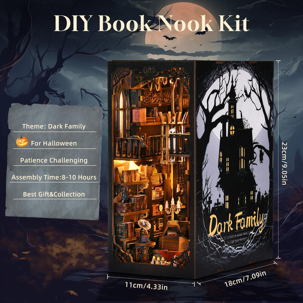 TOYQI DIY Book Nook Kit, Miniature House Dollhouse Kit for Adult and Teens, Book Nook Kits for Adults, Booknook Bookend Alley Model Build, Gifts for Family Friends - Spooky Horror Creepy Haunted House