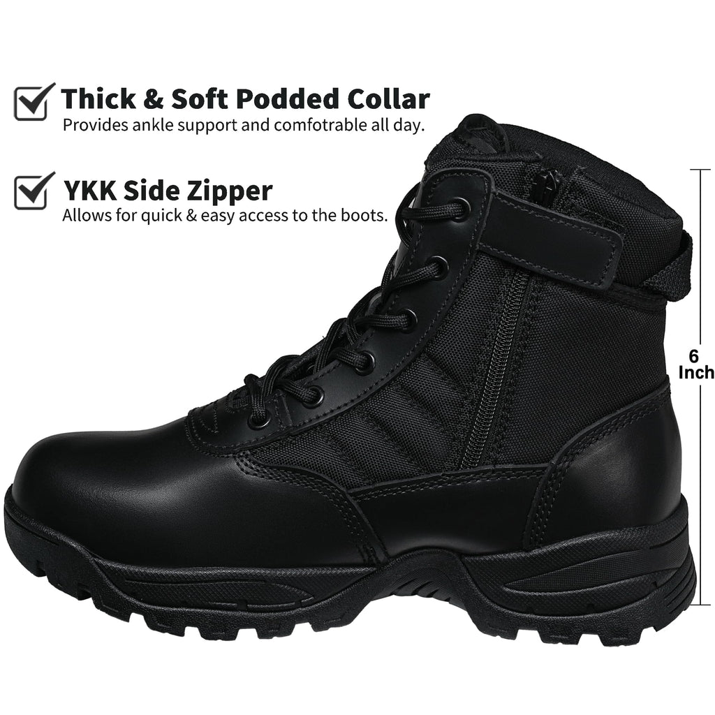Men's Tactical Boots 8 Inch Side Zipper Military Combat Boots Leather Duty Work Boots for Men Police Motorcycle
