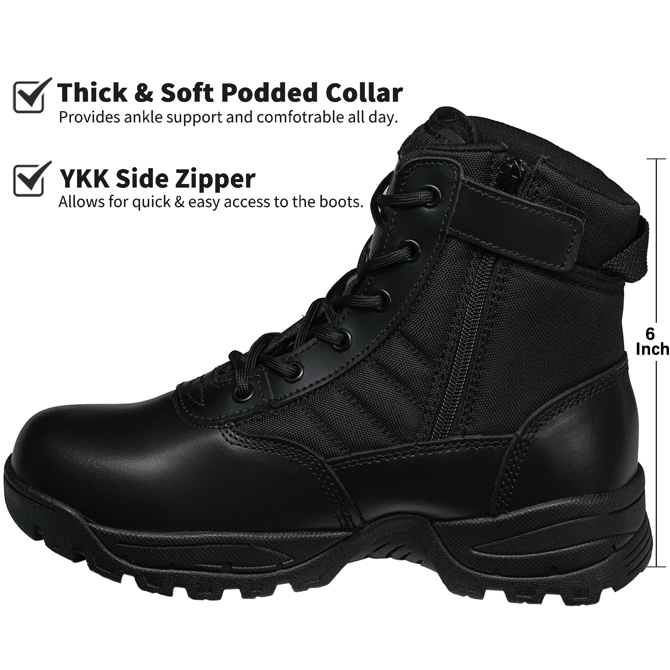 Men's Tactical Boots 8 Inch Side Zipper Military Combat Boots Leather Duty Work Boots for Men Police Motorcycle