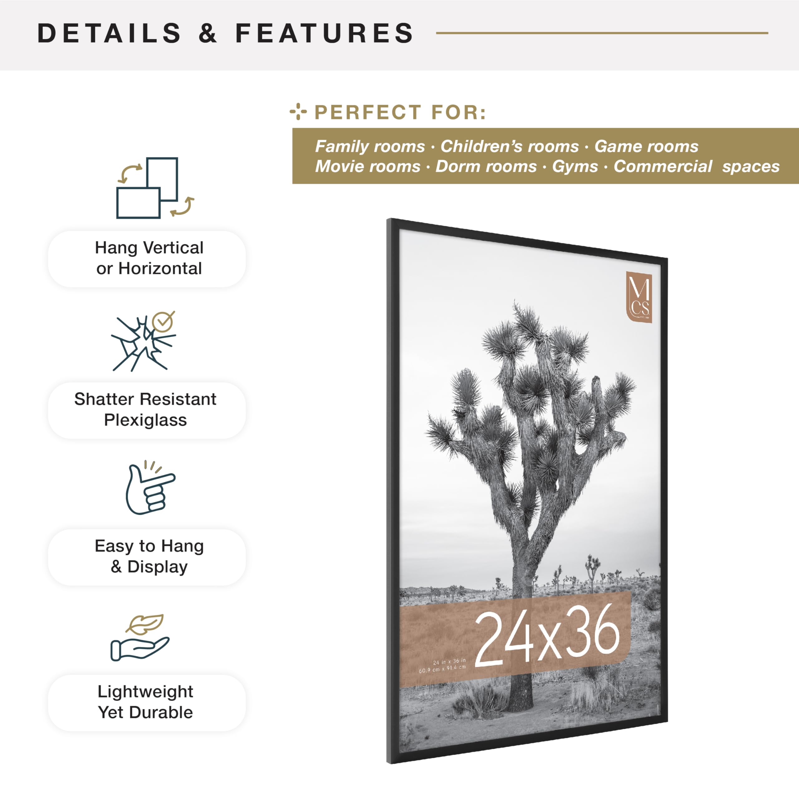 MCS Everline Collection 14x20 Matted Poster Frame with 11x17 Picture Display, Black Vertical & Horizontal Wall Hanging Large Frame for Photos, Posters & Art Prints (1-Pack)