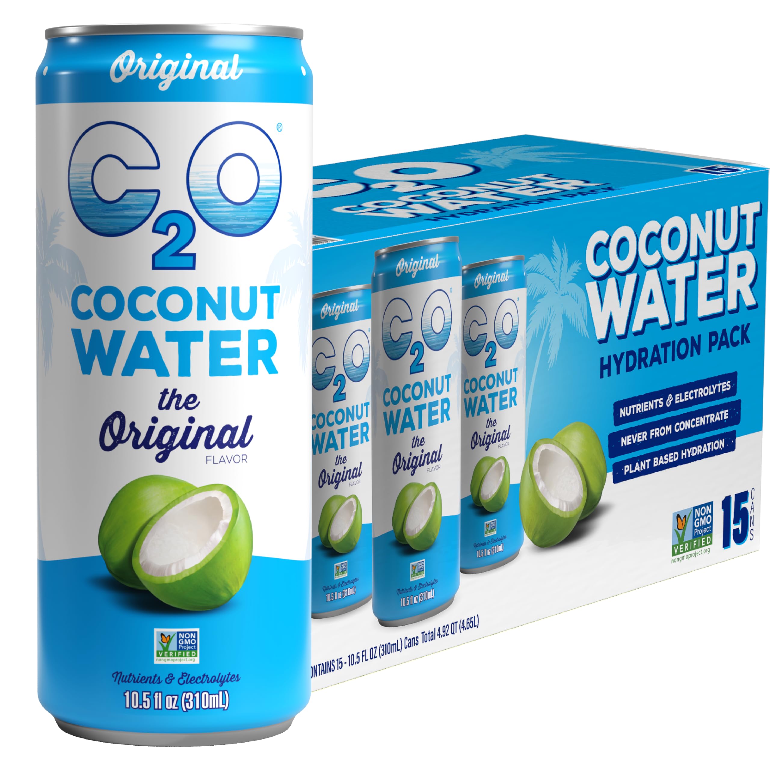 C2O - Coconut Water with Ginger, Lime, & Turmeric (12 Pack) - Made with Fresh Coconut Water - Plant Based - Non GMO - Canned Water - Natural Hydration, Electrolytes, & Potassium - 12 Cans, 17.5 FL OZ