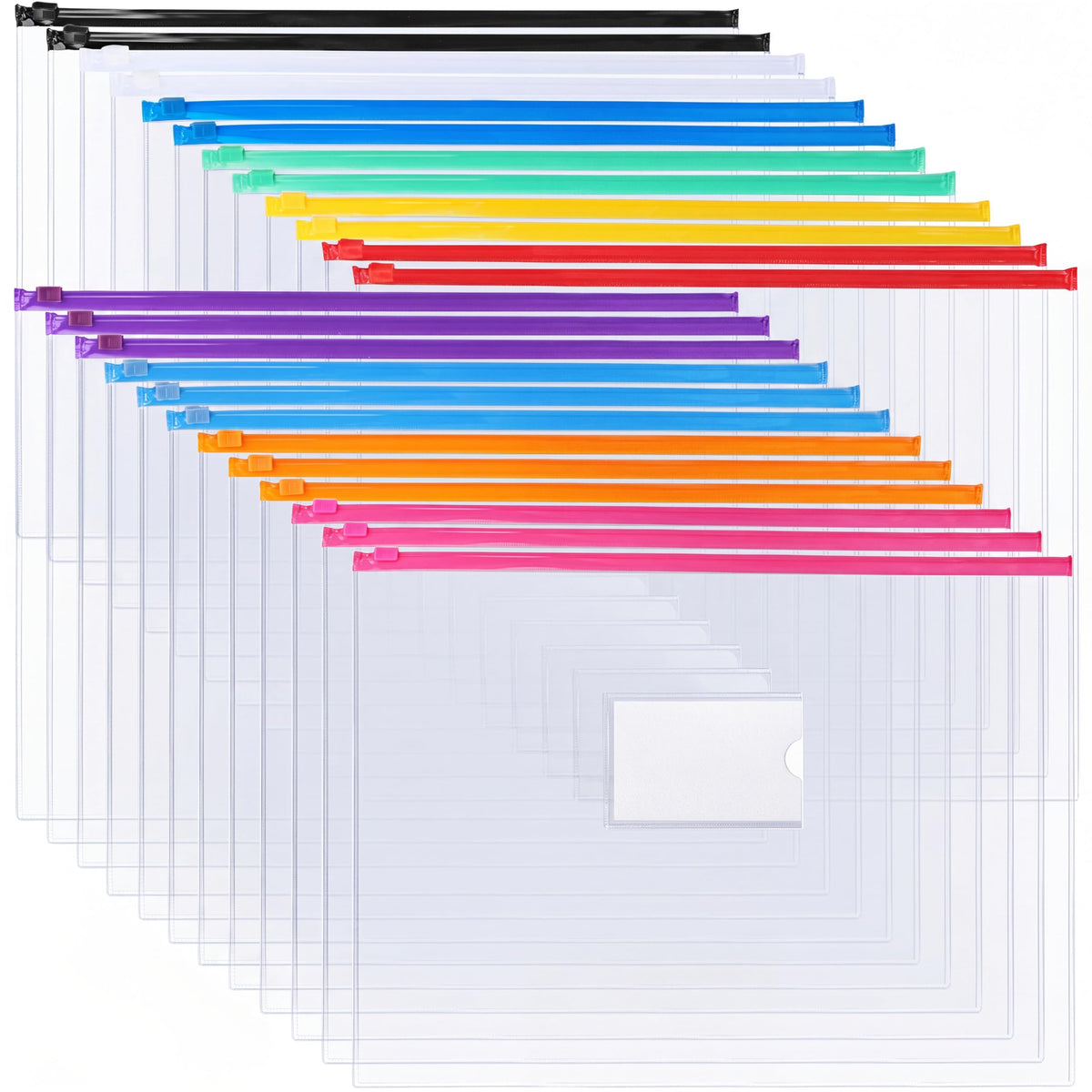 EOOUT 24pcs Plastic Envelopes Poly Zip Envelopes Files Zipper Folders, A4 Size, Letter Size, 10 Colors, for School Office Travel Storage Supplies