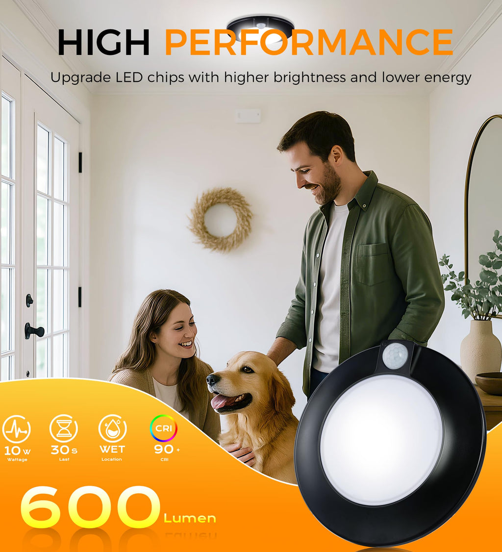 [2 Pack] CLOUDY BAY Motion Sensor Ceiling Light Indoor,120V CRI90 10W 5000K Bright Day Light,6.5 inch LED Flush Mount Ceiling Lighting Fixture for Garage,Walk-in Closet,Attic,Pantry Wet Location,Black