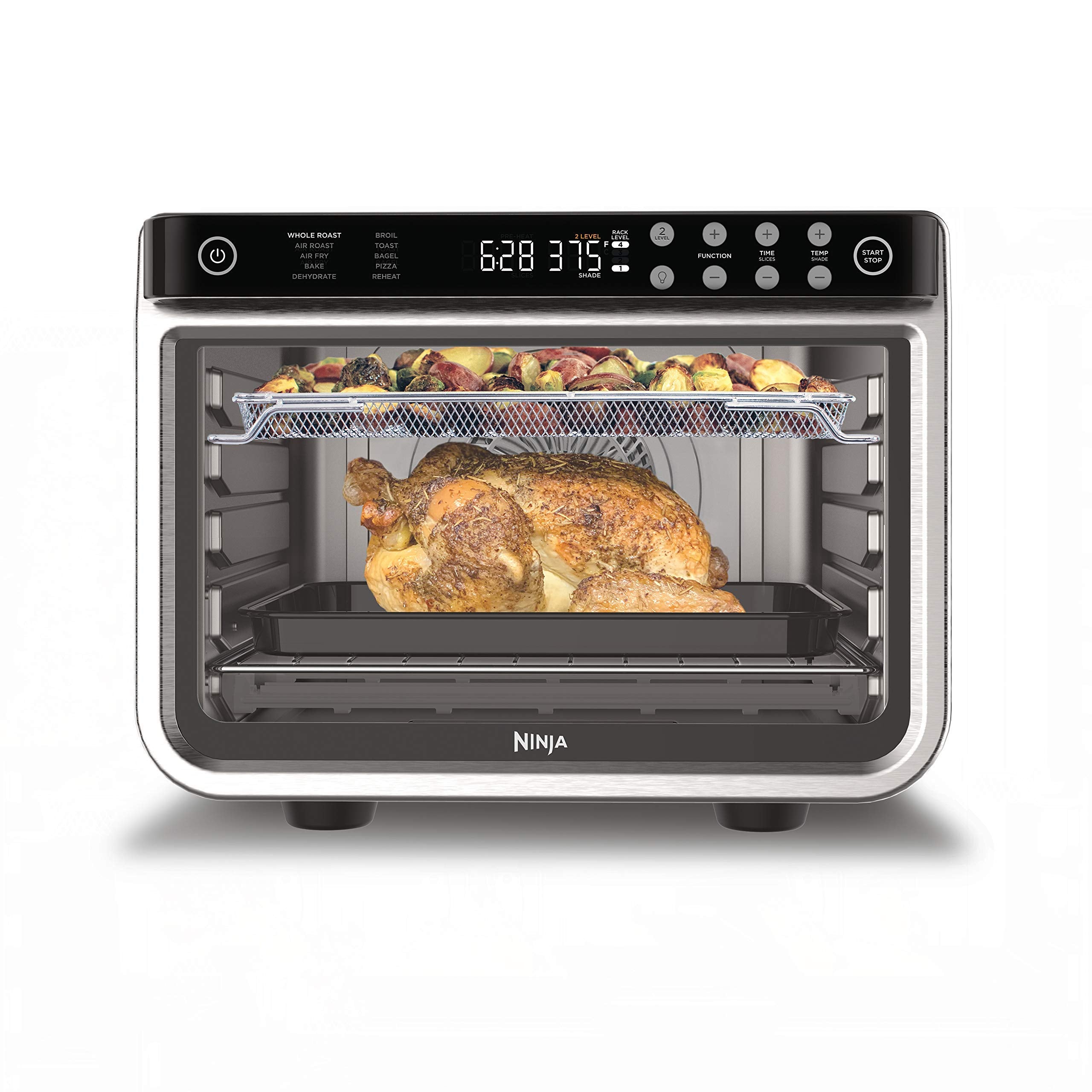 Ninja DT251 Foodi 10-in-1 Smart XL Air Fry Oven, Bake, Broil, Toast, Air Fry, Roast, Digital Toaster, Smart Thermometer, True Surround Convection up to 450°F, includes 6 trays & Recipe Guide, Silver
