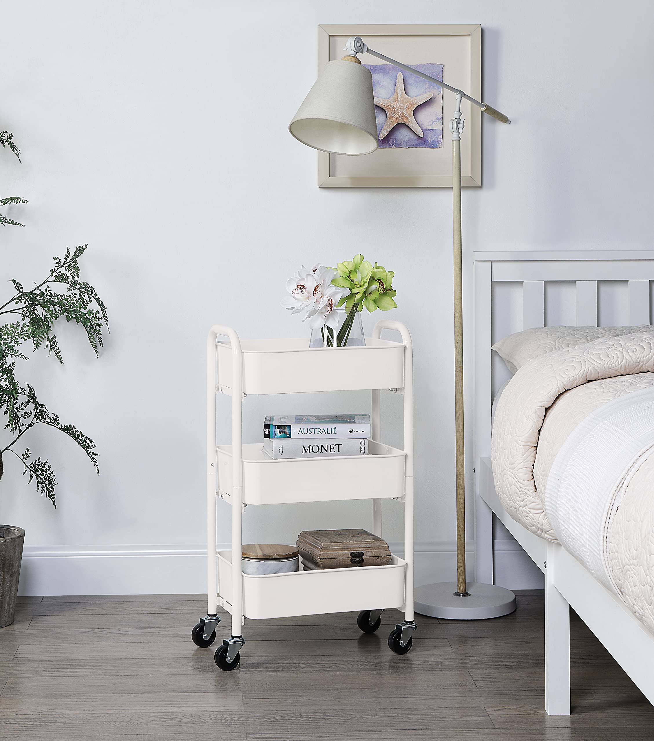 SunnyPoint 3-Tier Delicate Compact Rolling Metal Storage Organizer - Mobile Utility Cart Kitchen/Under Desk Cart with Caster Wheels - Army (15.35" X 10.24" X 26.8"H)