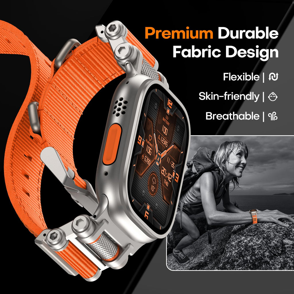 TAURI Nylon for Apple Watch Bands SE/Series 9/8/7/6/5/4 44/45mm, Rugged Nylon Braided Strap & Stainless Steel Connector – iWatch 44mm/45mm Adjustable Woven Band for Men Women, All Black