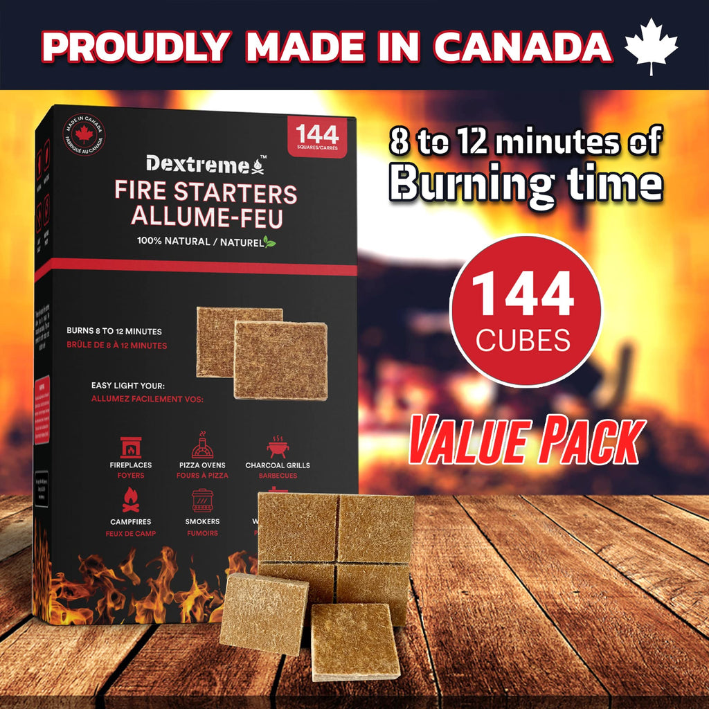 Dextreme Fire Starter Pack of 144/48 Natural Fire Starters Cubes for Campfires, Charcoal, BBQ, Grill Pit, Fireplace, Wood Stoves, Smokers and Camping - Easy to Ignite and Non Toxic… (48 Squares)