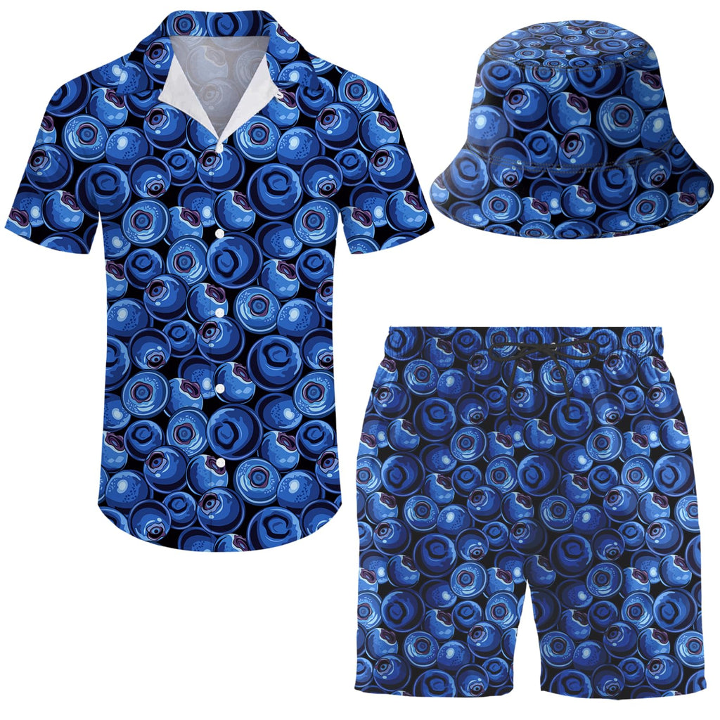 Men's 2 Piece Tracksuit Hawaiian Shirt Shorts Button Down Shirt and Shorts Sets with Bucket Hats