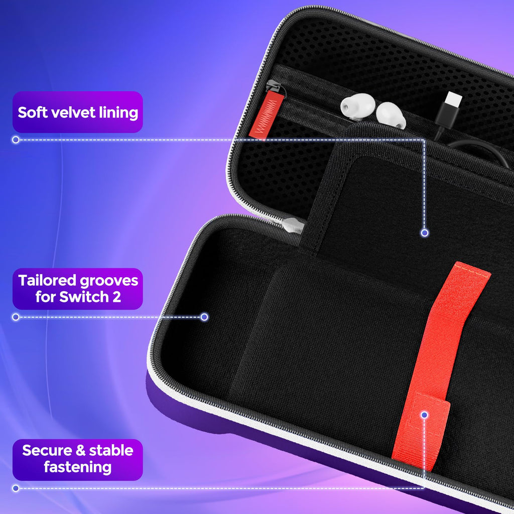 ProCase Carrying Case for Nintendo Switch 2 (2025) with 24 Game Card Slots, Hard Portable Travel Case Storage Bag Protective Pouch for 2025 Nintendo Switch 2 Console AC Adapter & Accessories -Black,L
