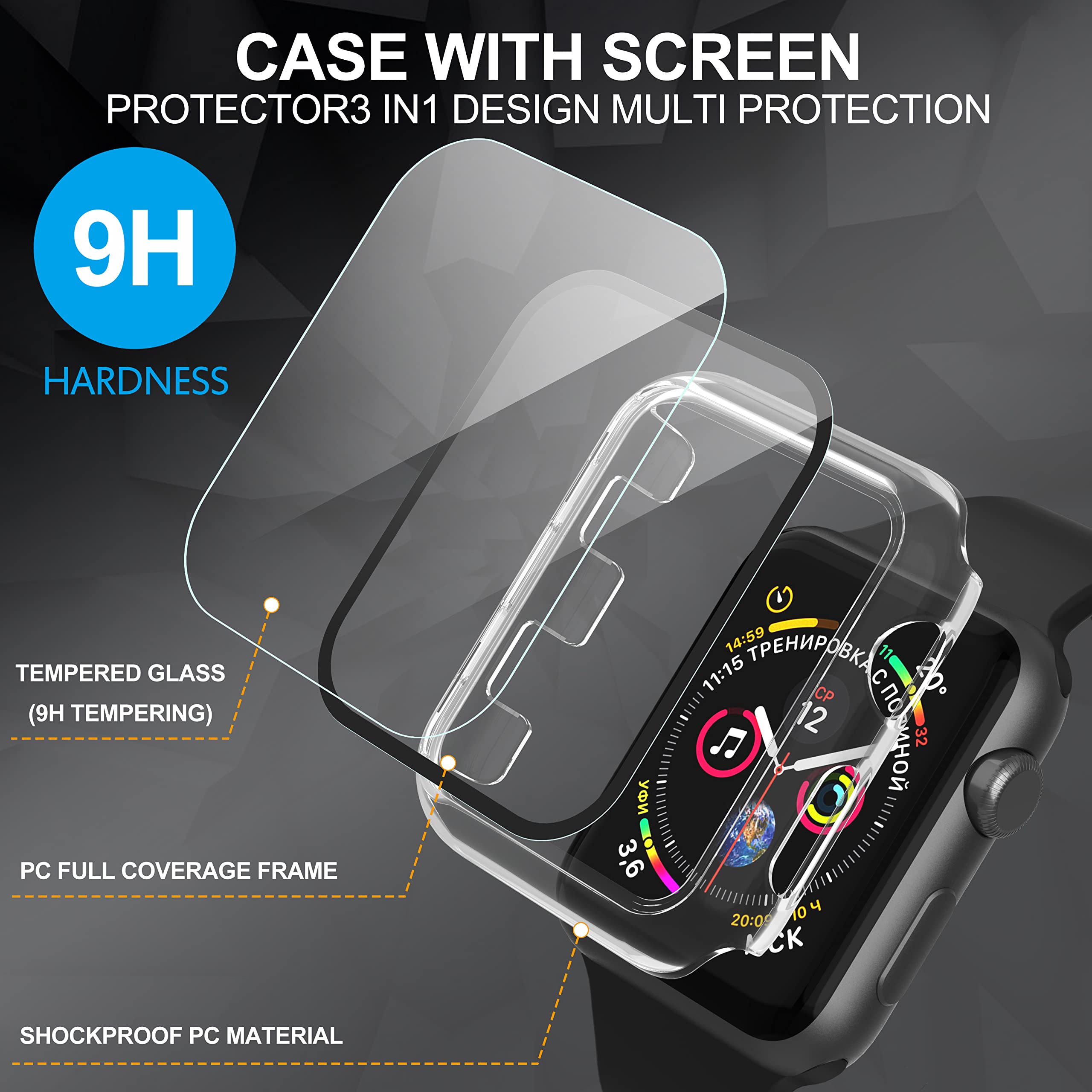 Diruite 2-Pack for Apple Watch Series 3/2/1 38mm Case, Ultra-Thin All-Around Tempered Glass Screen Protector Protection Cover for iWatch 38mm - Black